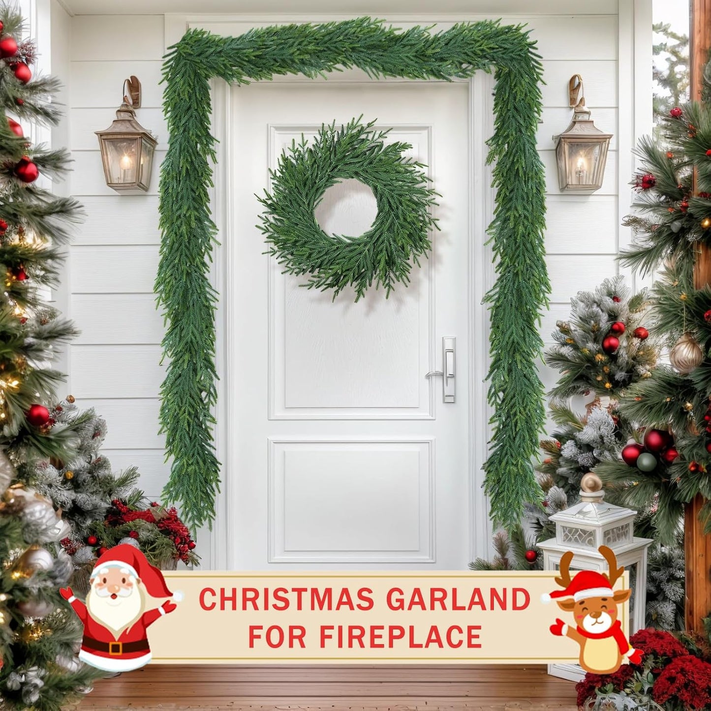 Christmas Cedar Garland for Staircase Real Touch Droopy Bendable Lifelike Faux Xmas Garlands for Decoration Christmas Green Pine Mantle Garland Thanksgiving Table Decorations Outdoor Indoor 5ft