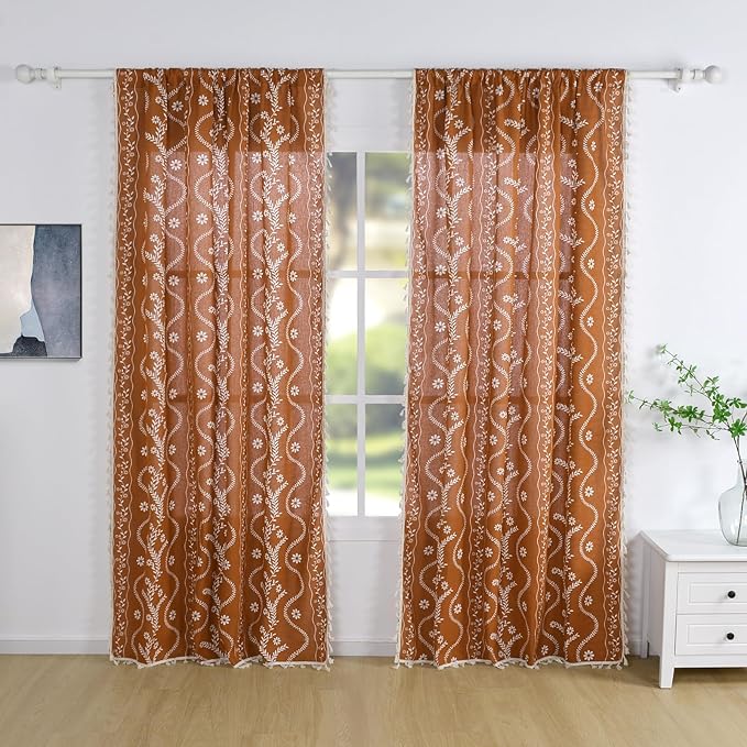 Schweek Terracotta Boho Curtains 84 Inches Length 2 Panels - Image 7