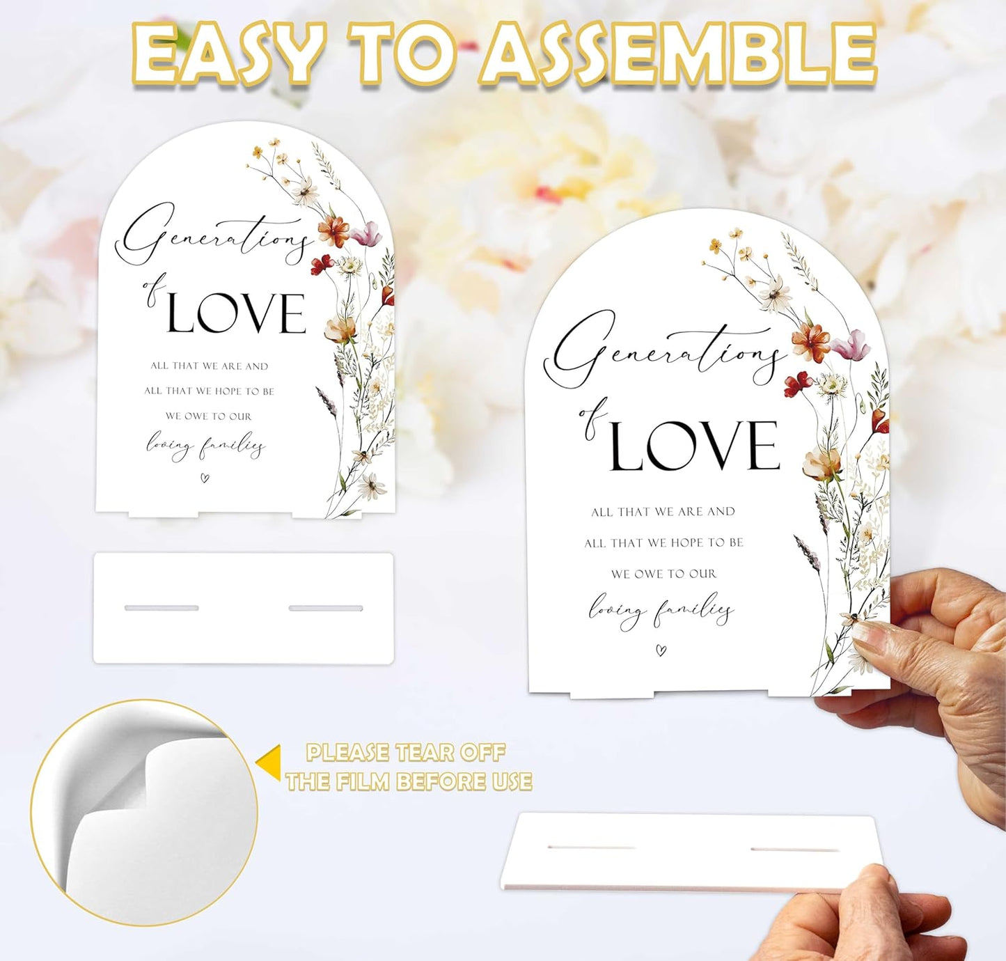 Boho Floral Generations Of Love Sign, 6 x 8 Inch White Arch Acrylic Wedding Sign with Holder, Wedding Sign for Ceremony and Reception, Wedding Decoration, Wedding Supplies - BX16