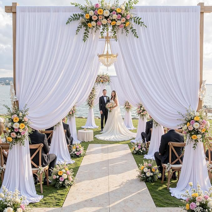 30×14 ft White Wrinkle Free Backdrop Curtain, Soft Silky Polyester Wedding - Image 2