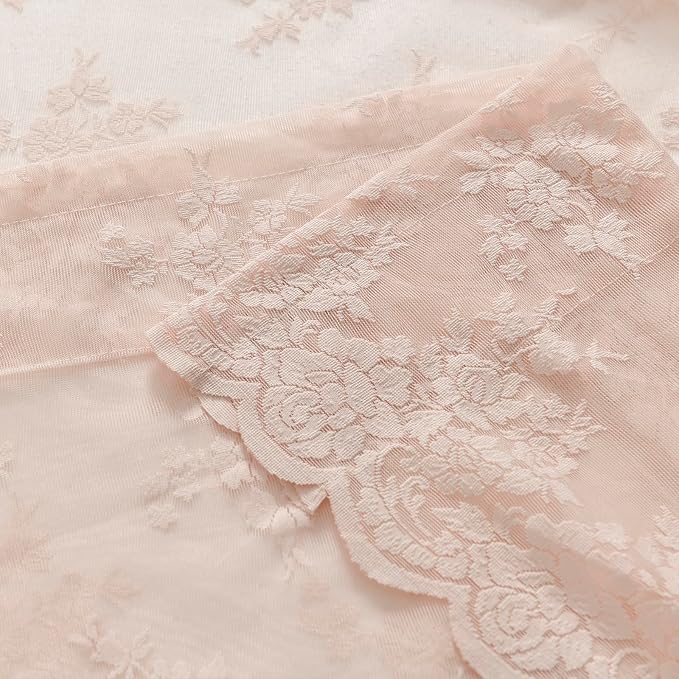 Kotile Blush Pink Floral Lace Curtains - Image 7