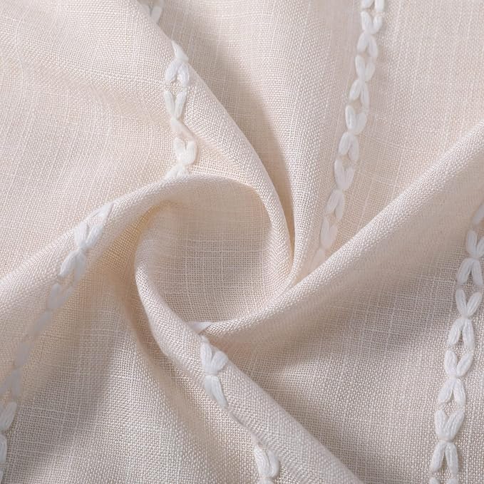 RoomTalks Boho Beige Curtains for Bedroom Living Room 84 Inch Length French - Image 5