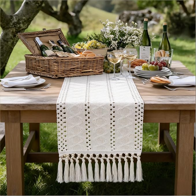 Boho Table Runner Summer Farmhouse Rustic Dining Dresser Scarf Home Decor | - Image 5