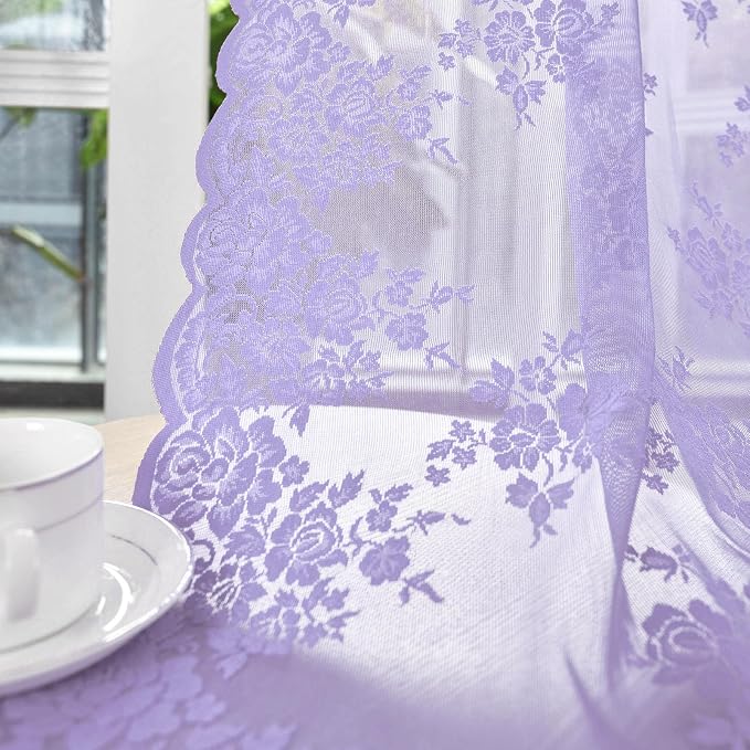 Kotile Light Purple Floral Lace Curtains - Image 5