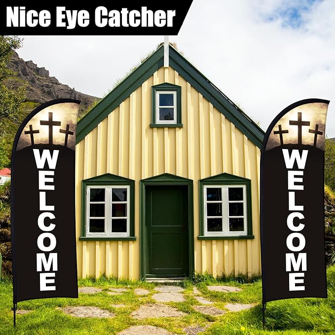Buryeah 2 Sets Welcome Feather Flag Sign Kit 8 ft Welcome Banners Swooper Flag - Image 3