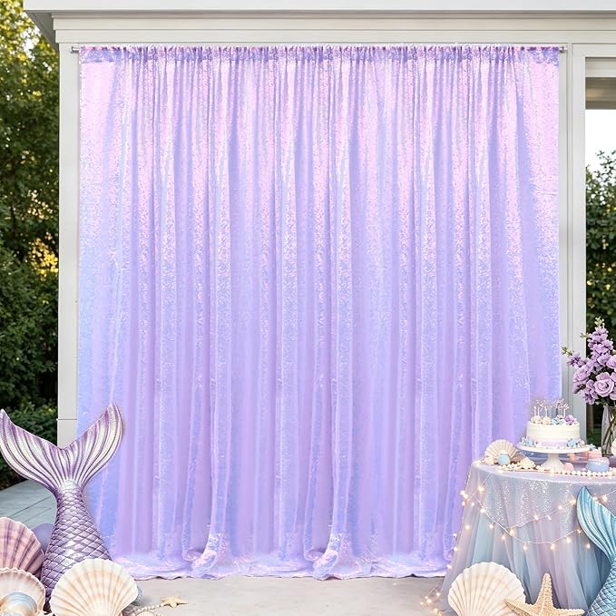 Hahuho Mermaid Lavender Sequin Backdrop Curtain, Banquet Decoration（1 Panels - Image 4