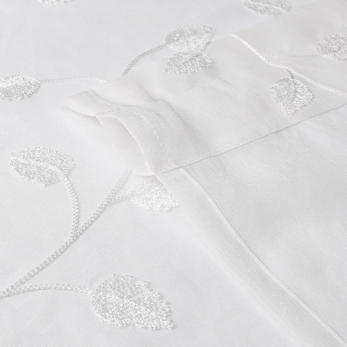 White Sheer Curtains Decorative Embroidered Leaf 63 Inches Long | Light - Image 6