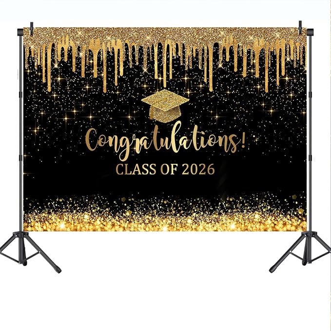 Mocsicka 7x5ft Graduation Backdrop 2026 Black and Gold Graduation Decorations - Image 8