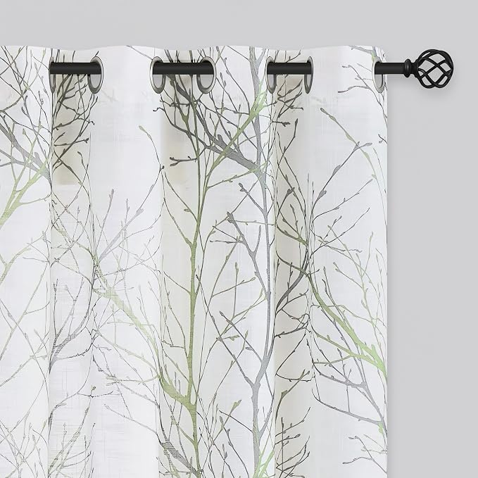 FMFUNCTEX Linen Sage Green White Semi Sheer Curtains 108 Inch Long 2 Panels | by Fmfunctex