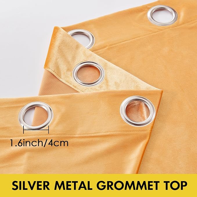 Velvet Mustard Yellow Blackout Curtains 120 inch Long - Image 3