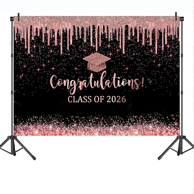 Mocsicka Black and Rose Graduation Backdrop Class of 2026 Photography - Image 5