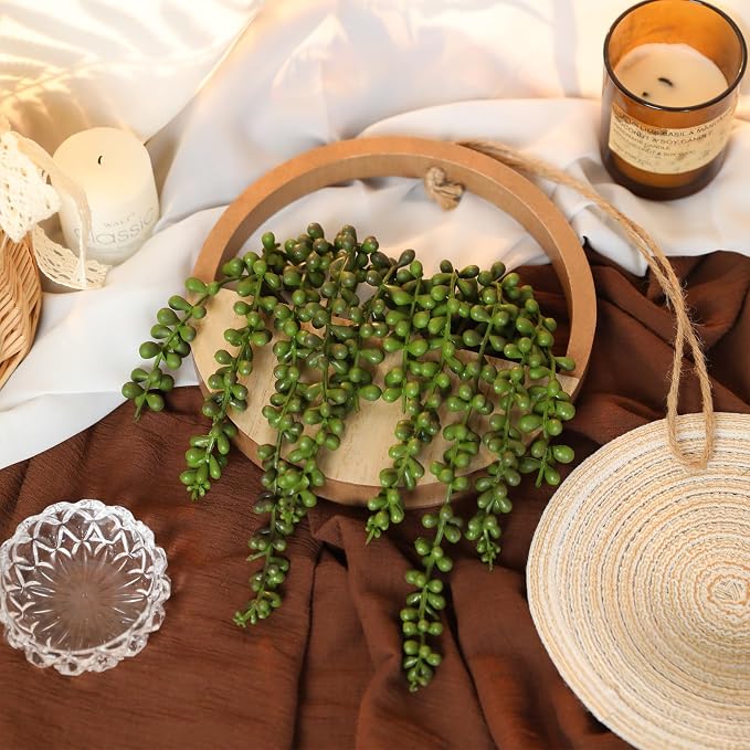 2pcs Artificial Succulents Hanging Plants 20.1'' Fake String of Pearls in Pot - Image 5