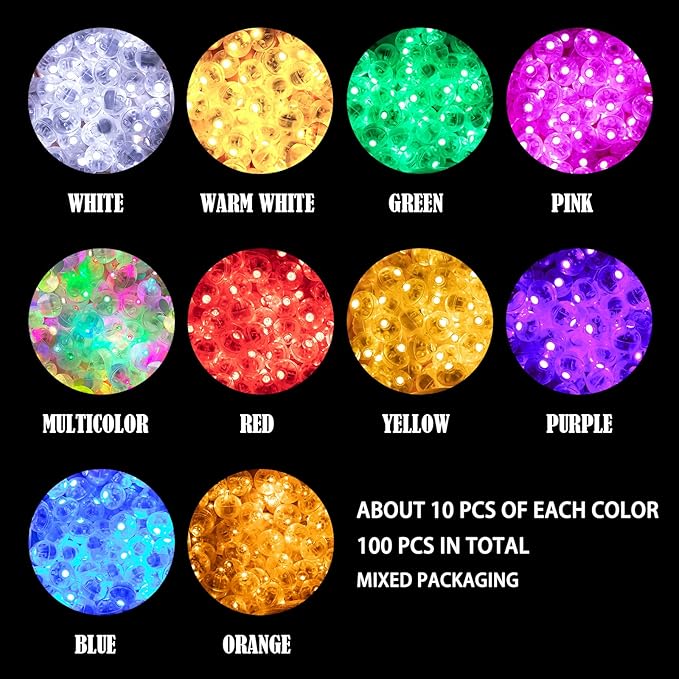 Aogist 100pcs 10-Colors Mini Lights, Long Standby Time Waterproof LED Balloon - Image 2
