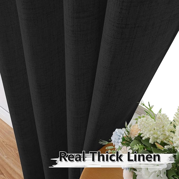 Tollpiz Short Linen Curtain Bedroom Rod Pocket Semi Sheer Curtains Burlap Light - Image 3