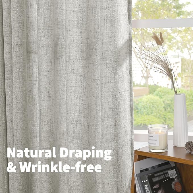 YoungsTex Light Grey Linen Curtains 48 Inch Length, Short Light Filtering - Image 5