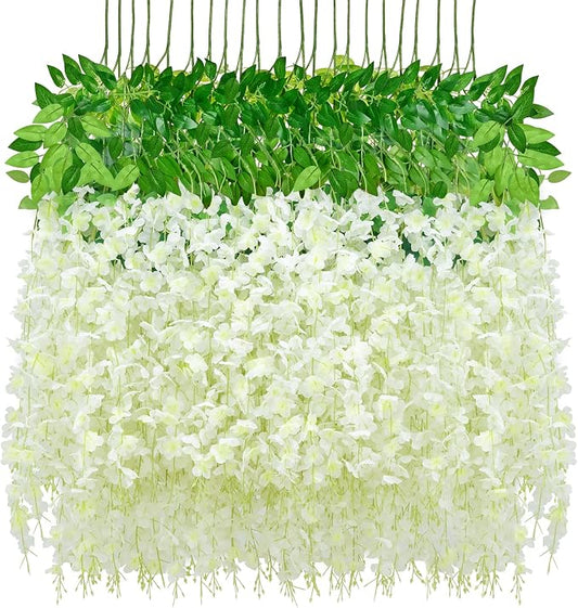 24 Pack Wisteria Hanging Flowers, 3.6 Feet/Pcs White Wisteria Artificial Flowers by Waipfaru