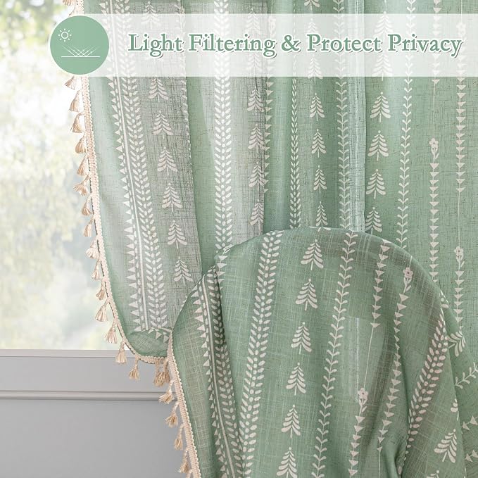 Boho Sage Green Curtains 63 inch Long - Image 9