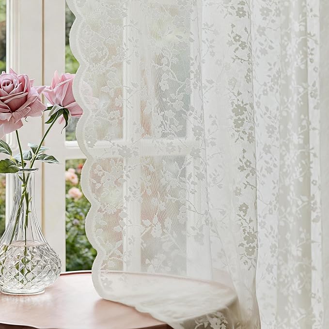 Anmao Vintage Lace Sheer Curtains 96 Inches Long by Anmao