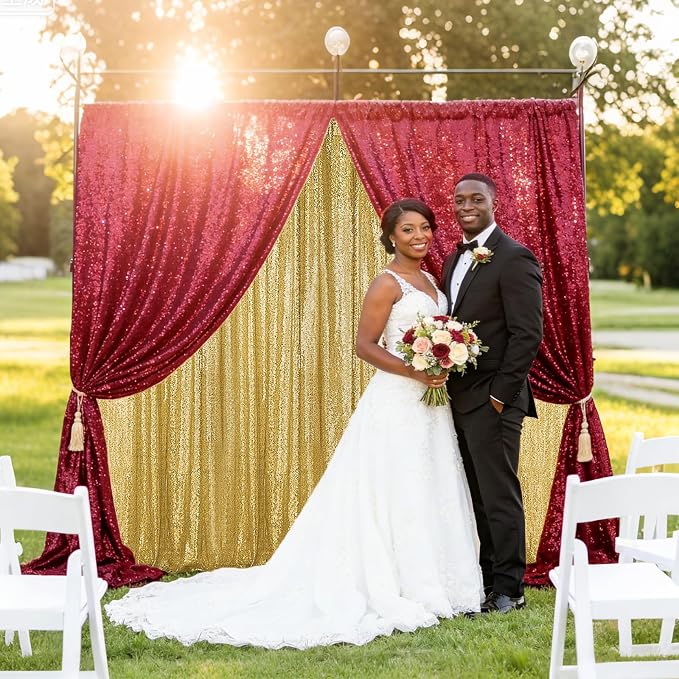 Sugargirl Burgundy Sequin Backdrop Curtain 6 Panels 2FTx8FT Glitter Burgundy - Image 3