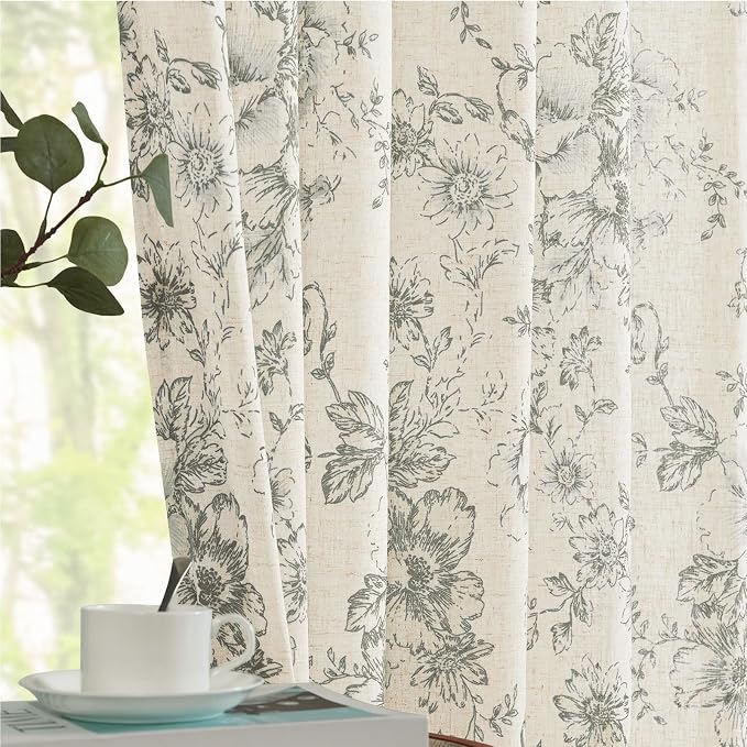 jinchan Floral Linen Curtains Lined 108 Inch Farmhouse Back Tab 2 Panels | - Image 7