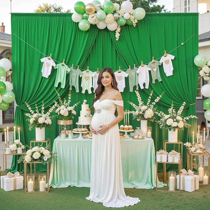 20 ft x 10 ft Wrinkle Free Green Backdrop Curtain - Image 2