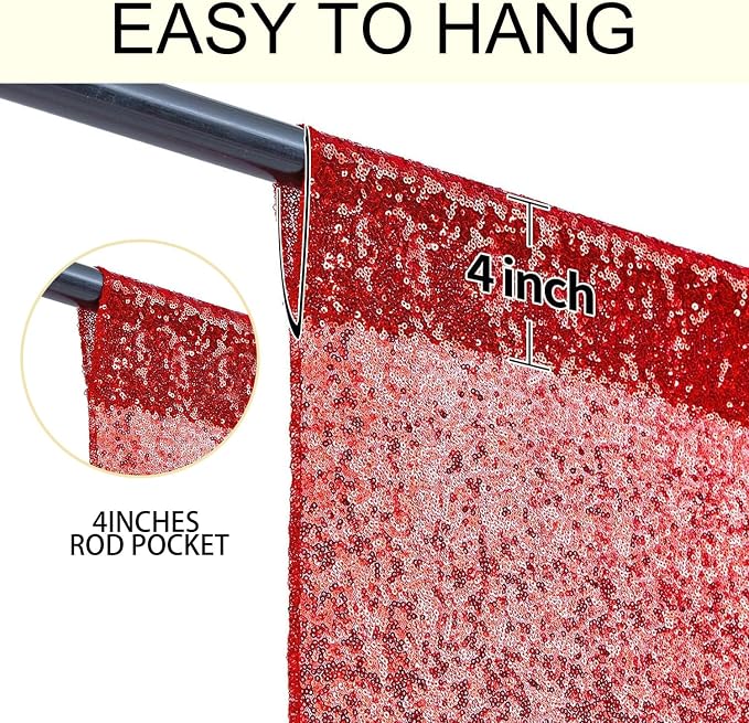 2×8FT-4PCS Red Sequin Backdrop Curtains Panels, Photography Backdrop Glitter - Image 5