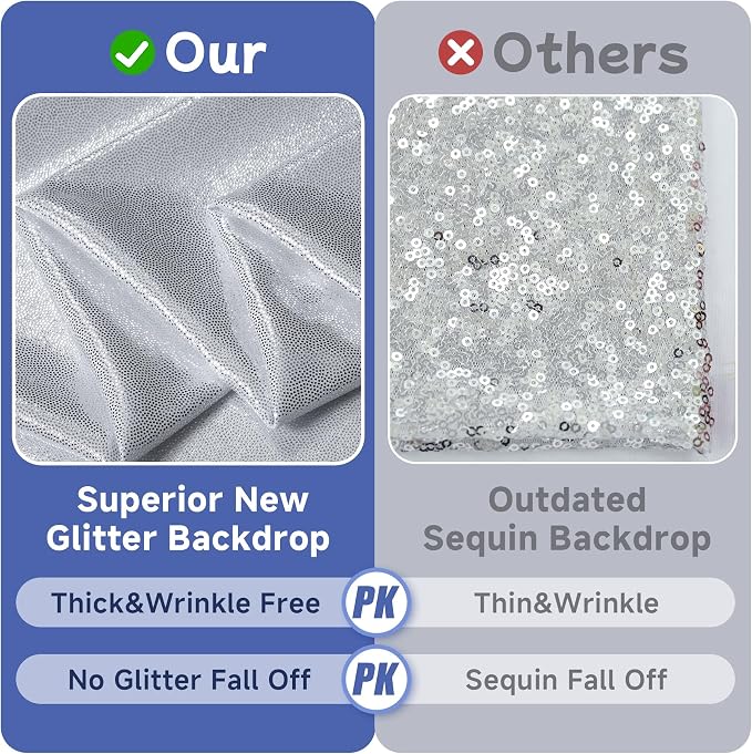 leegleri 30x10ft Thick Silver Glitter Backdrop Curtain Panels - Image 2