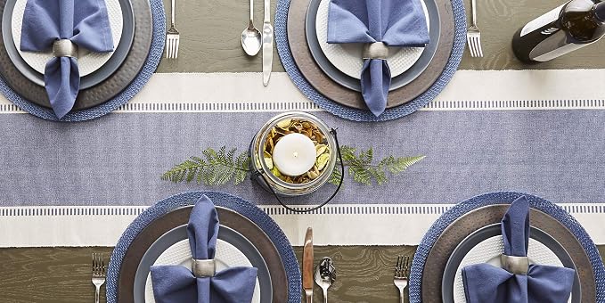 DII Dobby Stripe Table Runner, French Blue & Cream Background | Woven - Image 8
