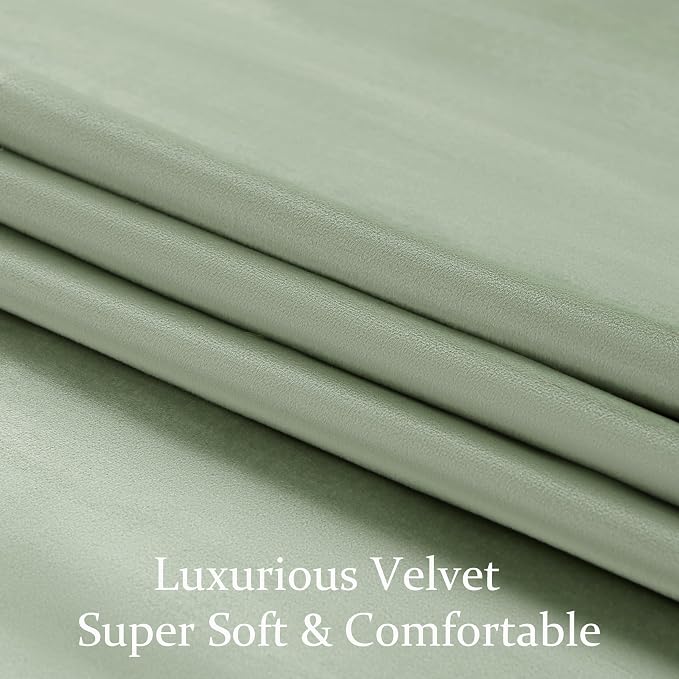 BULBUL Velvet Sage Green Blackout Curtains 108 inch Length - Image 5