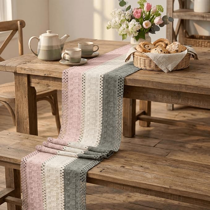 Artoid Mode Grey Beige Pink Farmhouse Rustic Table Runner 12x36 Inch | Holiday - Image 5