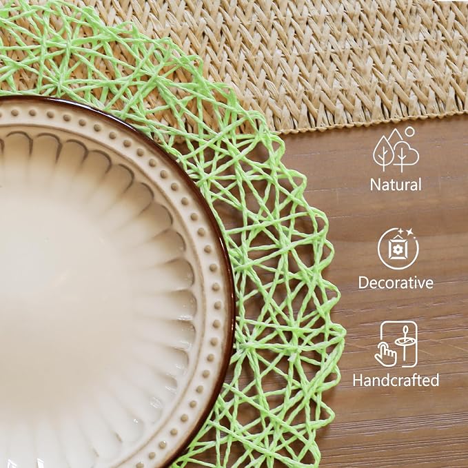 AHHFSMEI Paper Braided Round Placemats Set of 12 Natural Non-Slip Heat - Image 3