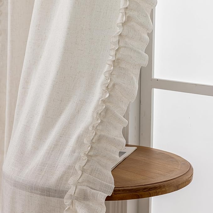 TERLYTEX Linen Curtains for Bedroom Ruffled Edges 47 x 63 Inch, 2 Panels | Rod - Image 3