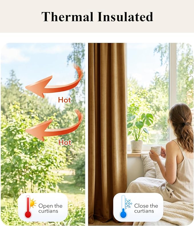 Gold Brown Velvet Curtains Bedroom Extra Long, 2 Panels | 300GSM Soft Velvet - Image 6