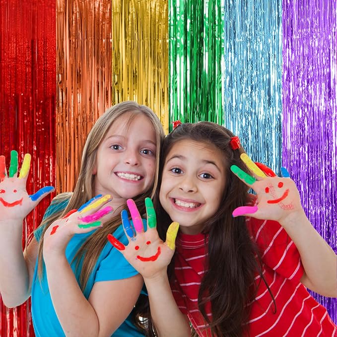 2 Pack Rainbow Party Backdrop Streamers Decorations Colorful Foil Fringe - Image 2