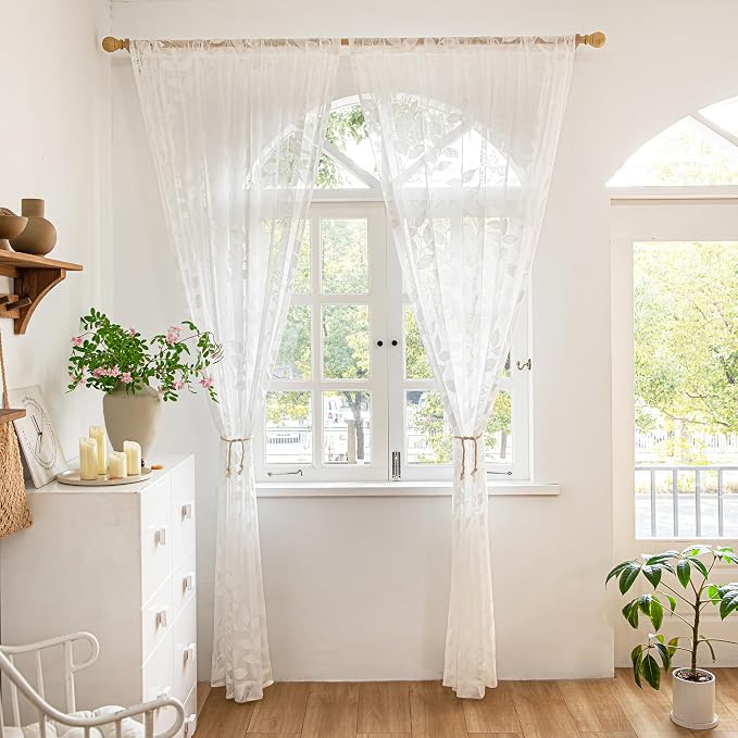 Treatmentex Lace White Sheer Curtains - Image 2