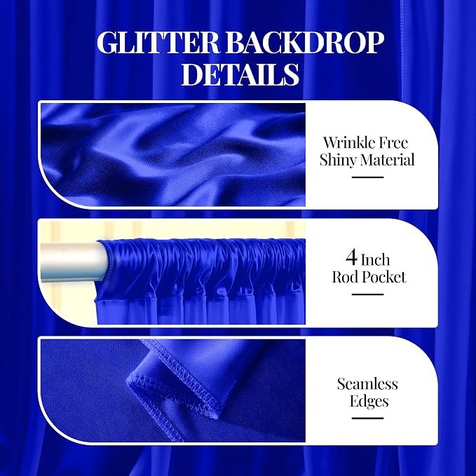 30x10ft Royal Blue Glitter Backdrop Curtain - Image 4