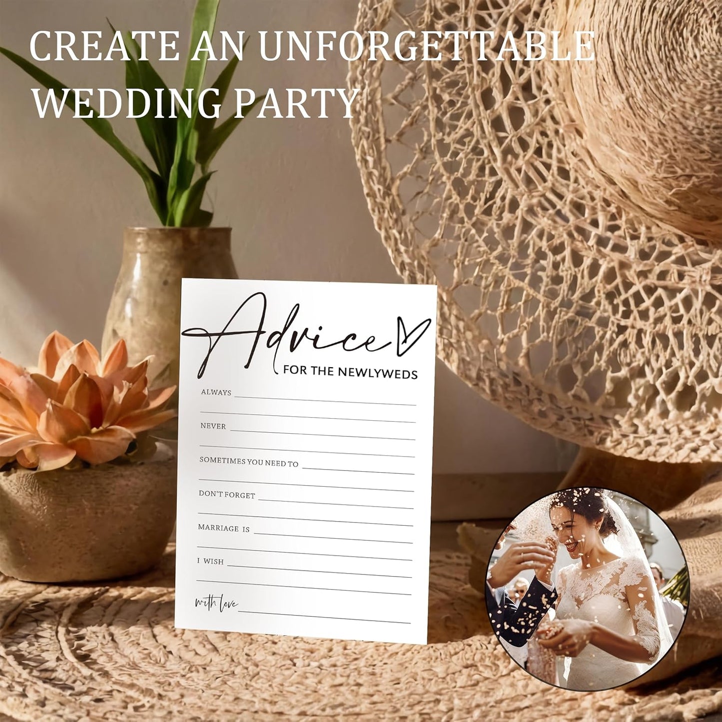 Wedding Advice Cards - Advice and Wishes for the Newlyweds Mr and Mrs Bride & Groom Perfect for Bridal Shower Wedding Games and Guest Book Alternative Pack of 25 Minimalist White 5x7 Inch Cards - A04