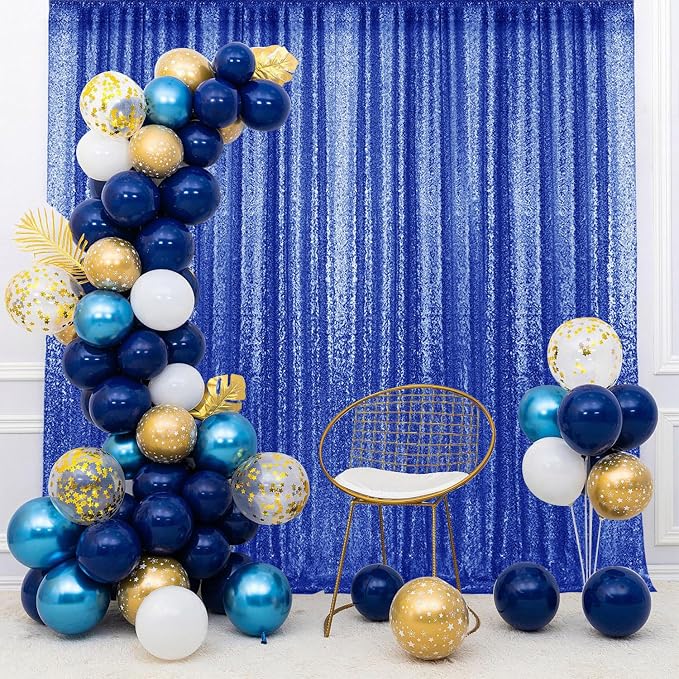 2×8FT-6PCS Royal Blue Sequin Backdrop Curtains Panels, Photography Backdrop - Image 2
