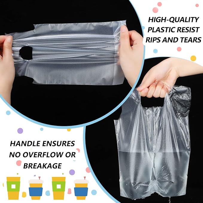 500 Pcs Clear Drink Carrier Bags Plastic - Image 3