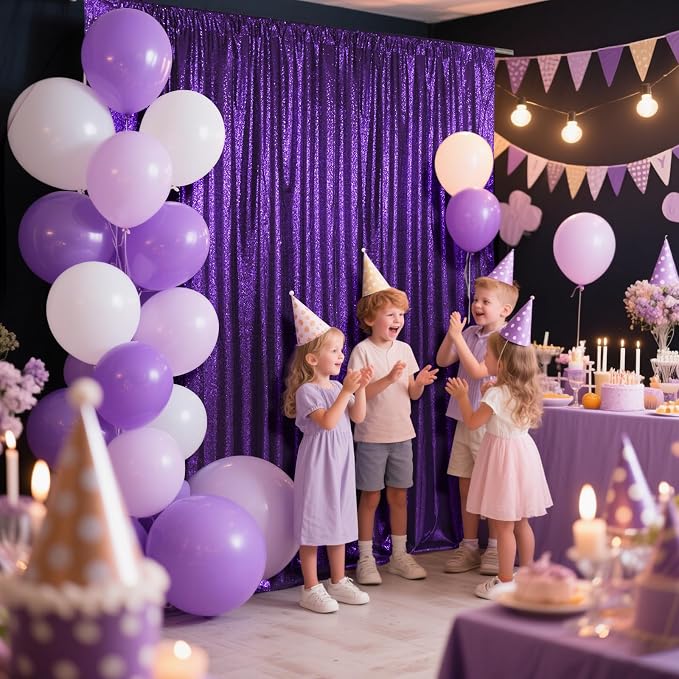 SquarePie 8x10ft Purple Sequin Backdrop, High Density Non-Transparent Glitter - Image 4