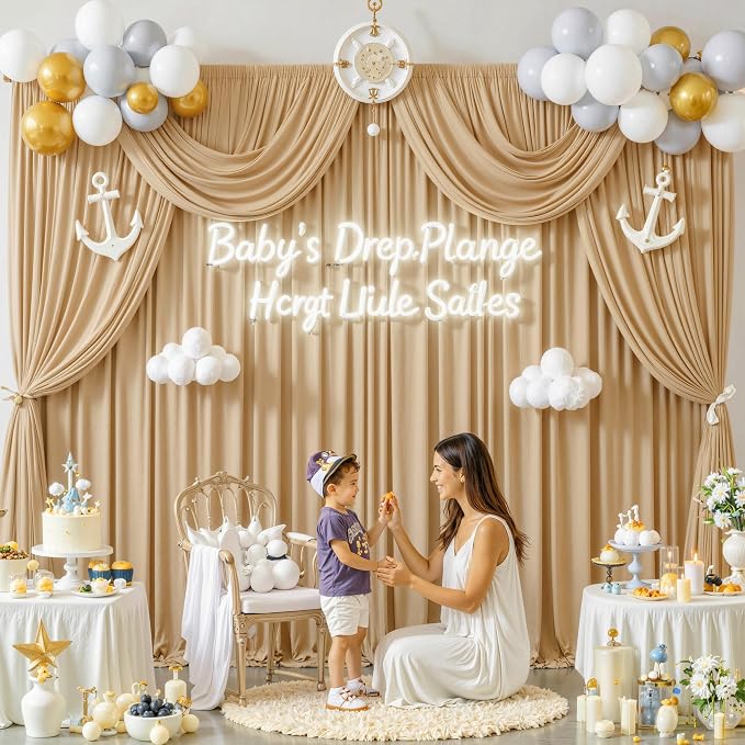40 ft x 10 ft Wrinkle Free Champagne Backdrop Curtain - Image 3