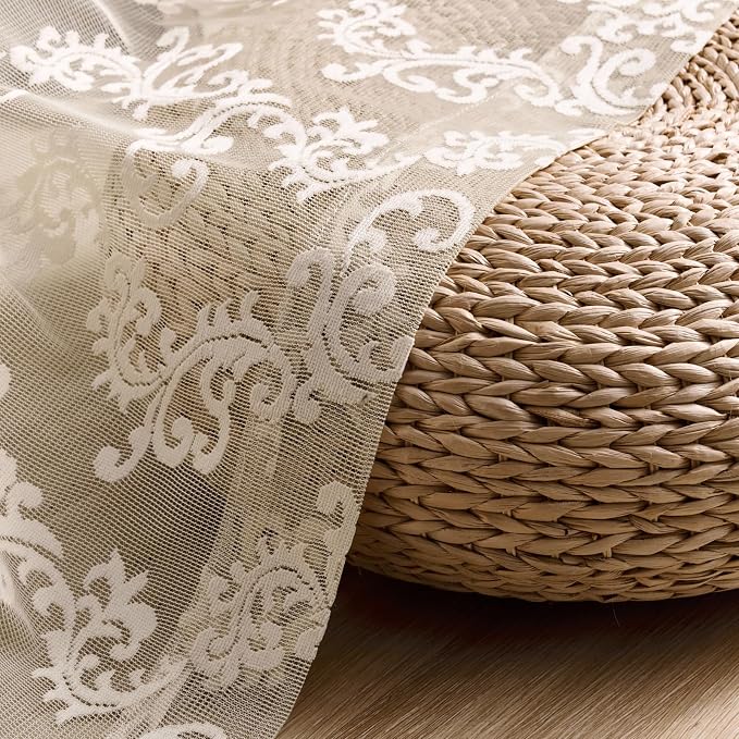 FOLKSIDE Khaki Lace Curtains 84 Inches Long 2 Panels Neutral Paisley Floral - Image 6