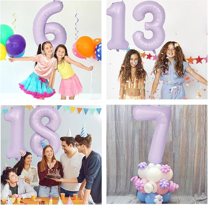 40 Inch Purple Number Balloons Light Purple 1 Balloon Matte Purple Birthday - Image 5