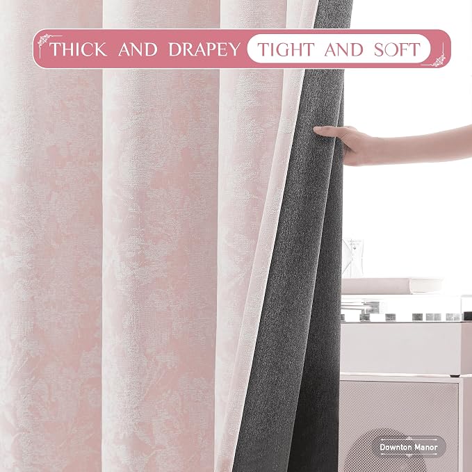 Beauoop Pink Floral Jacquard Blackout Curtains - Image 5