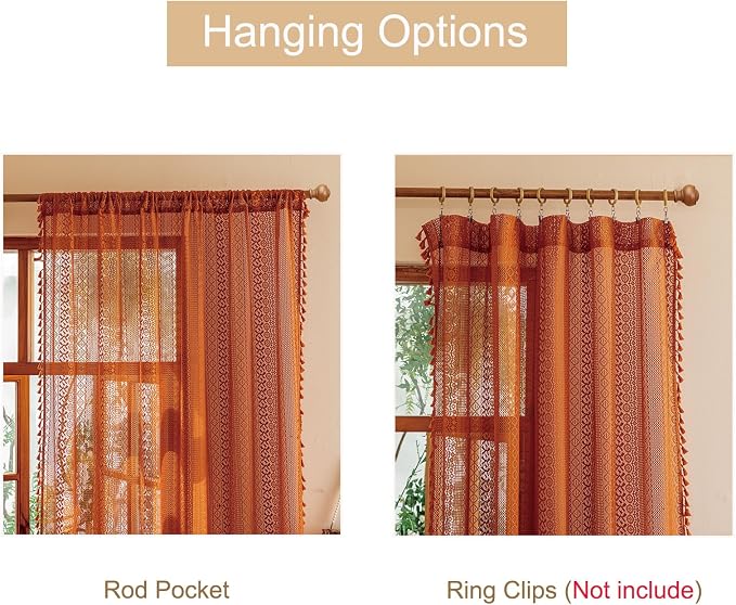 Sutuo Home Terracotta Boho Lace Curtains 2 Panels 84 Inches Long - Image 5