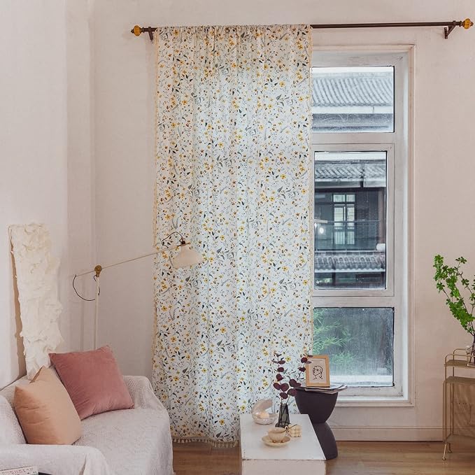 Sutuo Home Boho Curtain Semi-Blackout Vintage Florals Print Cotton Linen Fabric - Image 2