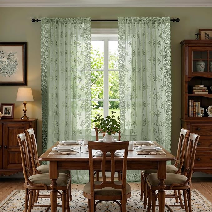 Kotile Sage Green Lace Curtains - Image 9