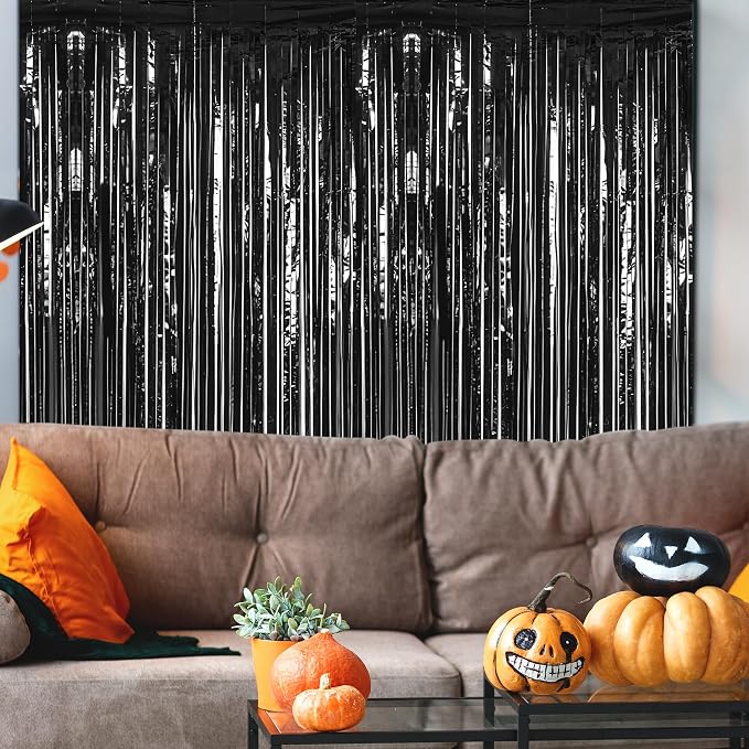 ZATAYE 4 Pack Black Halloween Foil Curtain Streamer Decorations | Black - Image 4