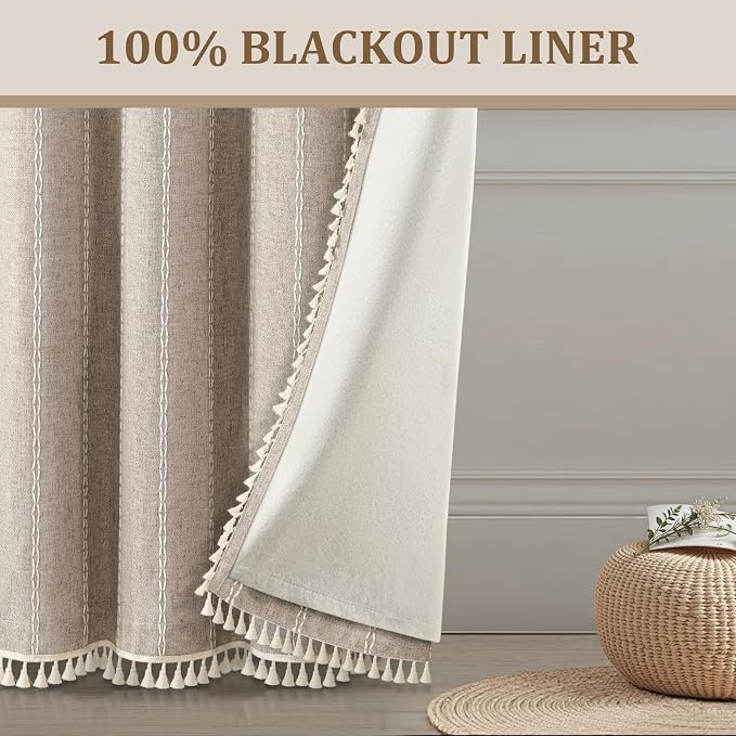 Khaki Brown Boho Blackout Curtains 84 Inch 2 Panels - Image 7