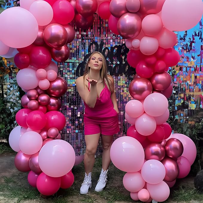HILAVO Pink Balloons Set 12 Inch Hot Dark Magenta Light Pastel Pink Metallic - Image 4